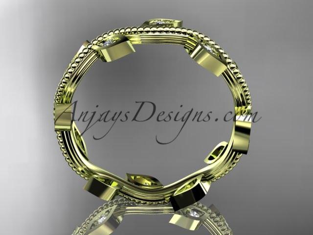 14k yellow gold diamond leaf and vine wedding ring, engagement ring, wedding band ADLR1B - AnjaysDesigns