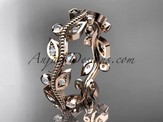 14kt rose gold diamond leaf and vine wedding ring,engagement ring,wedding band ADLR1B - AnjaysDesigns