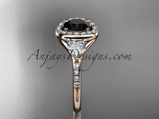 14kt rose gold diamond unique engagement ring,wedding ring with a Black Diamond center stone ADLR201 - AnjaysDesigns