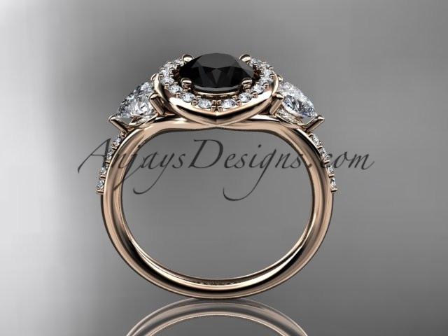 14kt rose gold diamond unique engagement ring,wedding ring with a Black Diamond center stone ADLR201 - AnjaysDesigns