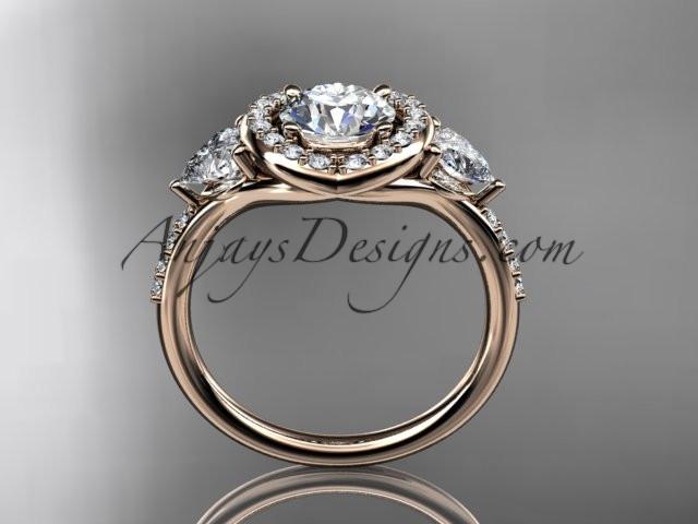 14kt rose gold diamond unique engagement ring,wedding ring with a "Forever One" Moissanite center stone ADLR201 - AnjaysDesigns