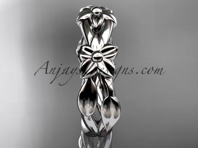 platinum leaf and flower engagement ring, wedding band ADLR204G - AnjaysDesigns