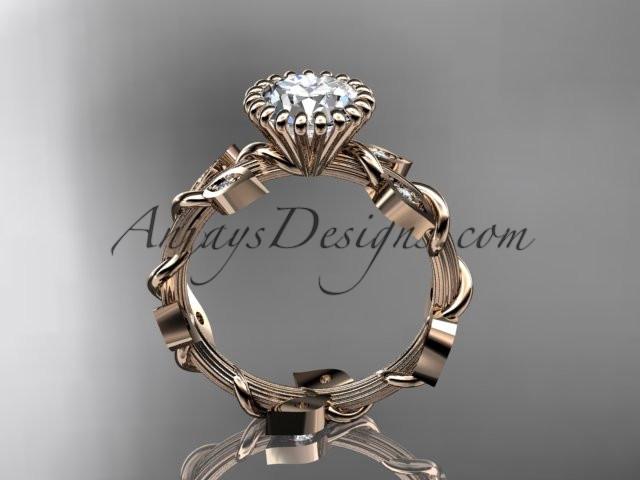 14kt rose gold diamond leaf and vine wedding ring,engagement ring with a "Forever One" Moissanite center stone ADLR20A - AnjaysDesigns