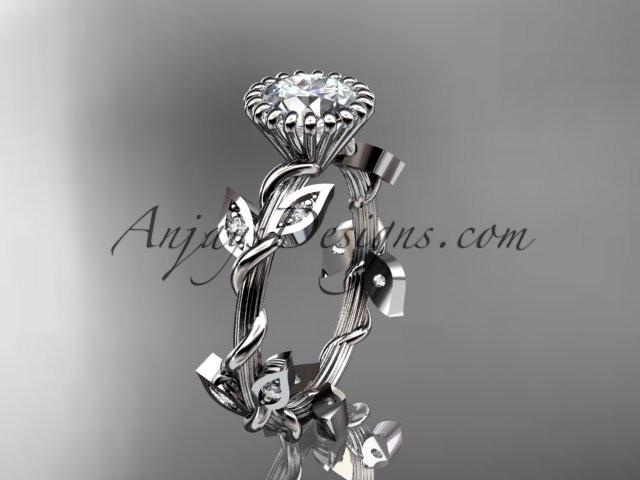 14kt white gold diamond leaf and vine wedding ring,engagement ring with a "Forever One" Moissanite center stone ADLR20A - AnjaysDesigns