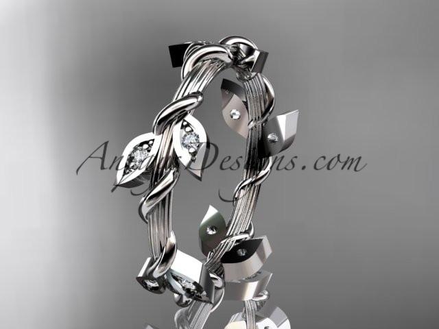 platinum diamond leaf wedding ring, engagement ring, wedding band ADLR20B - AnjaysDesigns