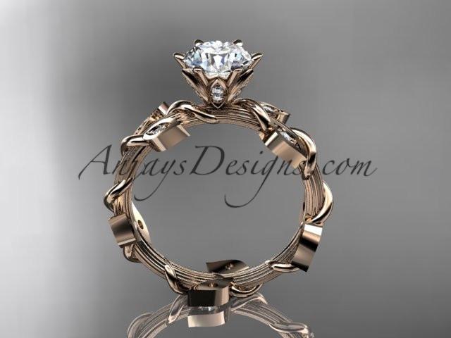 14kt rose gold diamond leaf and vine wedding ring,engagement ring with a "Forever One" Moissanite center stone ADLR20 - AnjaysDesigns