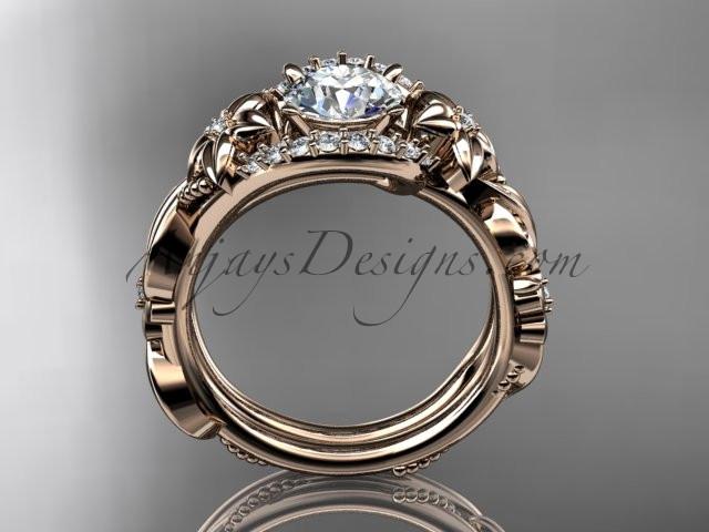 14kt rose gold diamond unique flower, leaf and vine engagement set ADLR211 - AnjaysDesigns