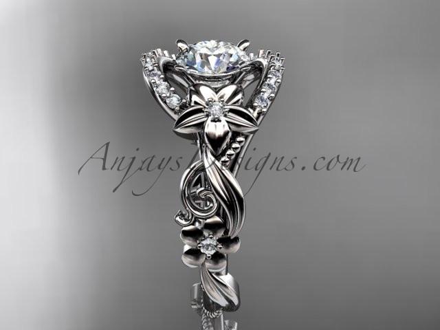 Platinum flower diamond unique engagement ring ADLR211 - AnjaysDesigns