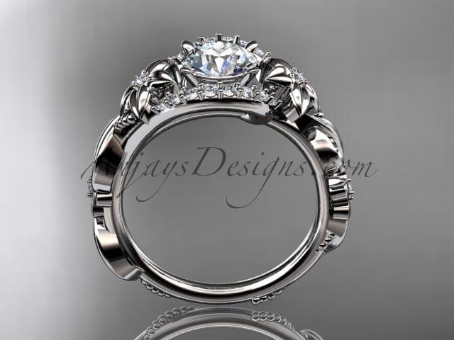 Platinum flower diamond unique engagement ring with a "Forever One" Moissanite center stone ADLR211 - AnjaysDesigns