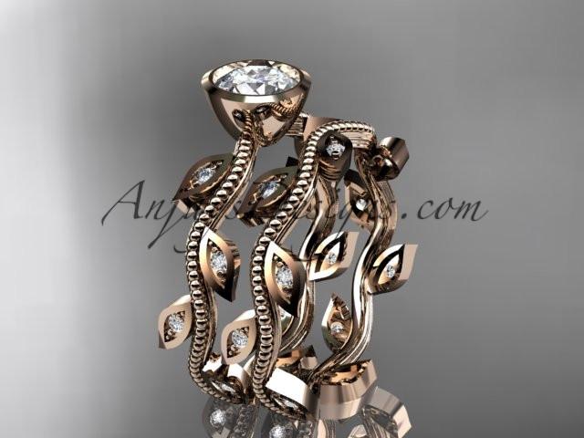 14k rose gold diamond leaf and vine wedding ring, engagement ring, engagement set ADLR213S - AnjaysDesigns, Engagement Sets - Jewelry, Anjays Designs - AnjaysDesigns, AnjaysDesigns - AnjaysDesigns.co, 