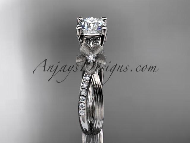 14kt white gold diamond leaf and vine wedding ring, engagement ring with a "Forever One" Moissanite center stone ADLR214 - AnjaysDesigns