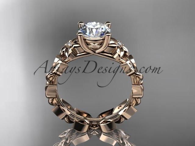 14k rose gold diamond floral leaf and vine wedding ring, engagement ring with a "Forever One" Moissanite center stone ADLR215 - AnjaysDesigns, Moissanite Engagement Rings - Jewelry, Anjays Designs - AnjaysDesigns, AnjaysDesigns - AnjaysDesigns.co, 