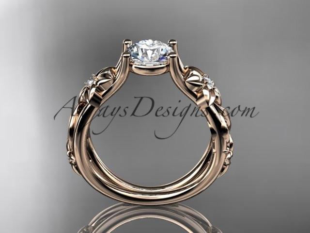 14kt rose gold diamond floral wedding ring, engagement ring with a "Forever One" Moissanite center stone ADLR216 - AnjaysDesigns