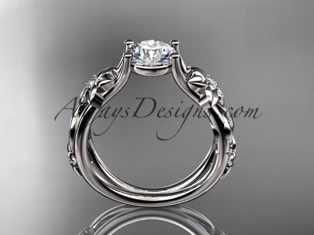 14kt white gold diamond floral wedding ring, engagement ring with a "Forever One" Moissanite center stone ADLR216 - AnjaysDesigns