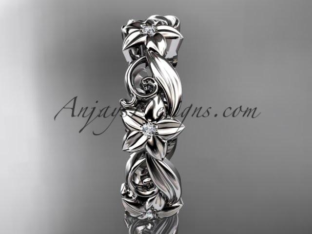 14kt white gold diamond flower wedding ring, engagement ring, wedding band ADLR217 - AnjaysDesigns