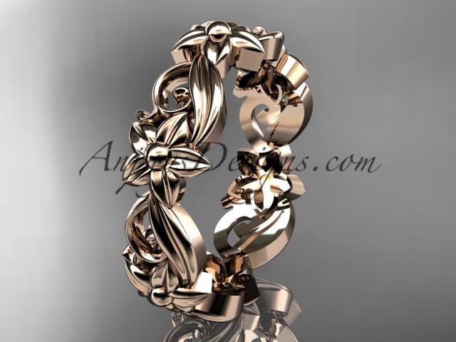 14kt rose gold leaf and flower engagement ring, wedding band ADLR217G - AnjaysDesigns