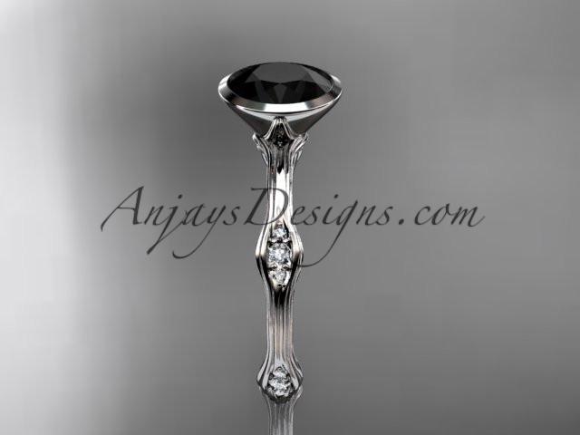 platinum diamond vine wedding ring, engagement ring with Black Diamond center stone ADLR21A - AnjaysDesigns