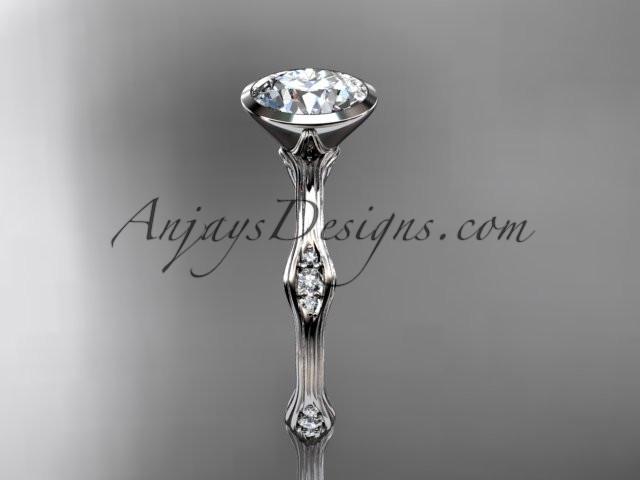 Platinum diamond vine wedding ring, engagement ring with "Forever One" Moissanite center stone ADLR21A - AnjaysDesigns