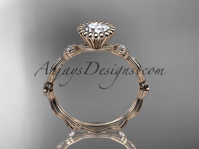 14kt rose gold diamond leaf wedding ring, engagement ring with "Forever One" Moissanite center stone ADLR21 - AnjaysDesigns