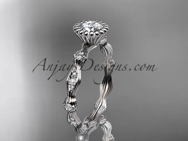 platinum diamond leaf wedding ring, engagement ring with "Forever One" Moissanite center stone ADLR21 - AnjaysDesigns