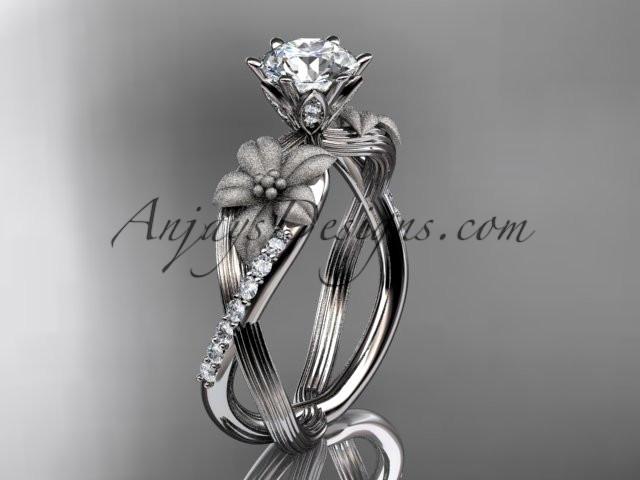 Unique 14kt white gold diamond flower, leaf and vine wedding ring, engagement ring ADLR221 - AnjaysDesigns