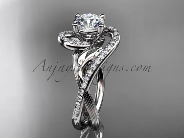 Unique Platinum diamond leaf and vine wedding ring, engagement ring with a "Forever One" Moissanite center stone ADLR222 - AnjaysDesigns