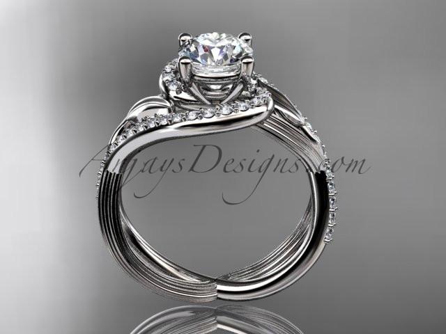 Unique Platinum diamond leaf and vine wedding ring, engagement ring with a "Forever One" Moissanite center stone ADLR222 - AnjaysDesigns