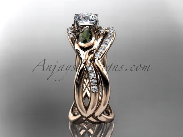 Unique 14kt rose gold diamond tulip flower, wedding set, leaf and vine engagement set ADLR226S - AnjaysDesigns