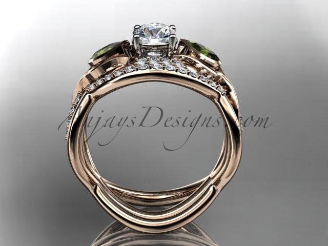 Unique 14kt rose gold diamond tulip flower, wedding set, leaf and vine engagement set with a "Forever One" Moissanite center stone ADLR226S - AnjaysDesigns