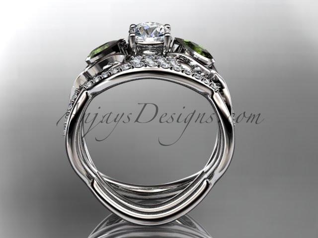 Unique Platinum diamond tulip flower, wedding set, leaf and vine engagement set with a "Forever One" Moissanite center stone ADLR226S - AnjaysDesigns