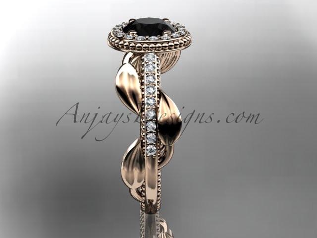 14kt rose gold diamond unique engagement ring, wedding ring with a Black Diamond center stone ADLR229 - AnjaysDesigns