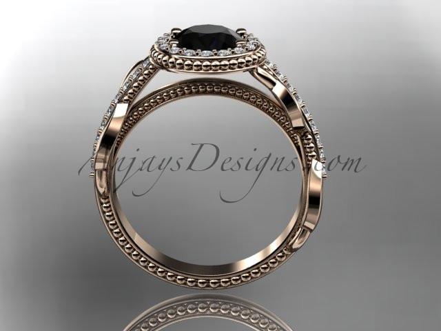 14kt rose gold diamond unique engagement ring, wedding ring with a Black Diamond center stone ADLR229 - AnjaysDesigns
