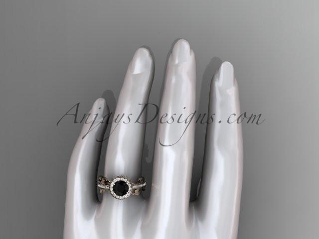 14kt rose gold diamond unique engagement ring, wedding ring with a Black Diamond center stone ADLR229 - AnjaysDesigns