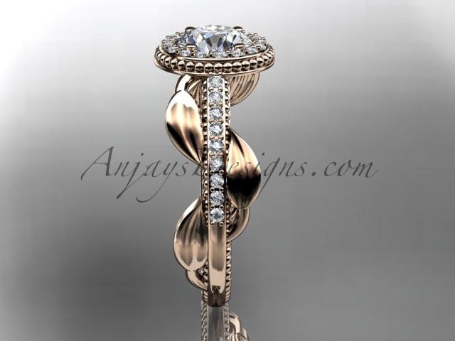 14kt rose gold diamond unique engagement ring, wedding ring with a "Forever One" Moissanite center stone ADLR229 - AnjaysDesigns