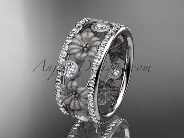 Platinum diamond flower wedding ring, engagement ring ADLR239 - AnjaysDesigns