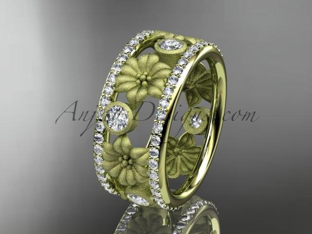 14k yellow gold diamond flower wedding ring, engagement ring ADLR239 - AnjaysDesigns
