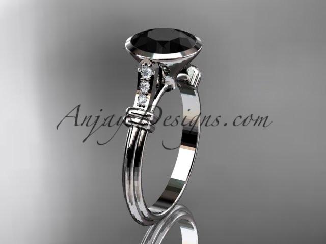 14k white gold diamond wedding ring,engagement ring with Black Diamond center stone ADLR23 - AnjaysDesigns