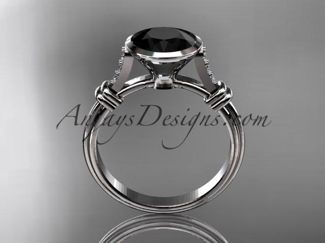 Platinum diamond wedding ring,engagement ring with Black Diamond center stone ADLR23 - AnjaysDesigns