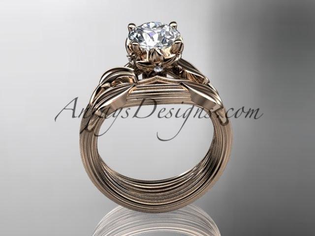 14kt rose gold diamond flower, leaf and vine wedding ring, engagement set ADLR240S - AnjaysDesigns
