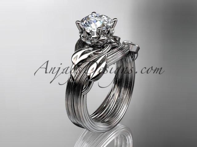 platinum diamond flower, leaf and vine wedding ring, engagement set with a "Forever One" Moissanite center stone ADLR240S - AnjaysDesigns