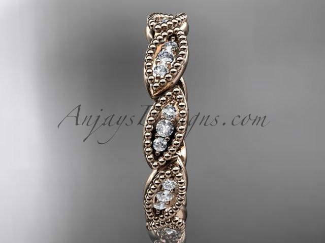14kt rose gold diamond leaf wedding ring, nature inspired jewelry ADLR241 - AnjaysDesigns