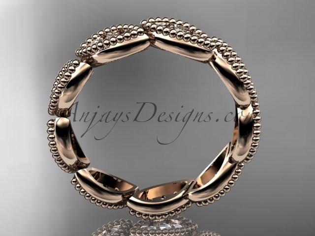 14kt rose gold diamond leaf wedding ring, nature inspired jewelry ADLR241 - AnjaysDesigns