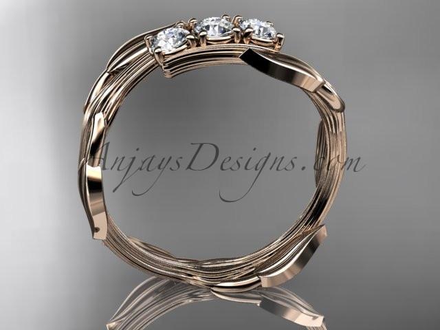 14kt rose gold diamond leaf and vine three stone ring ADLR247 - AnjaysDesigns