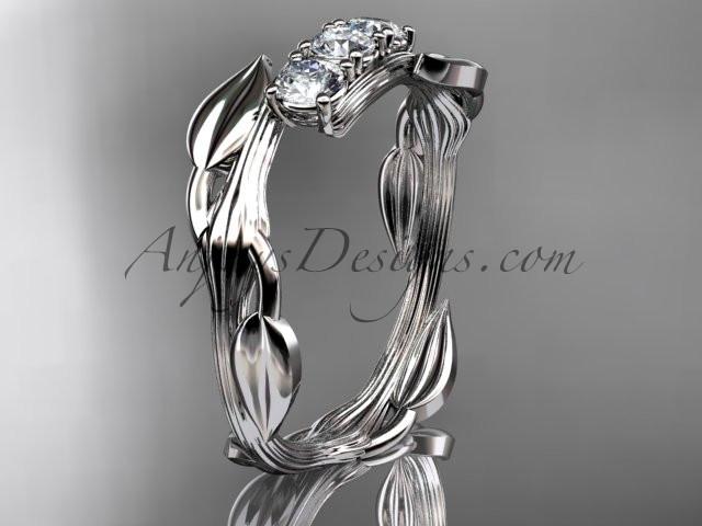 Platinum diamond leaf and vine three stone ring ADLR247 - AnjaysDesigns