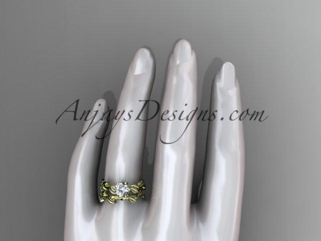Unique 14kt yellow gold diamond floral engagement set with a "Forever One" Moissanite center stone ADLR248S - AnjaysDesigns
