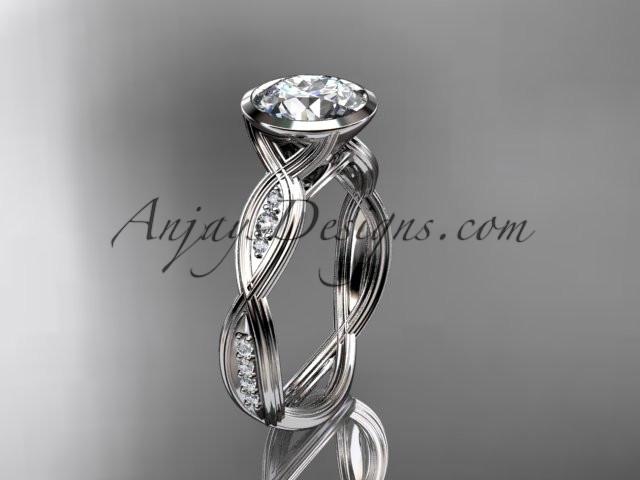 Platinum diamond wedding ring,engagement ring with "Forever One" Moissanite center stone ADLR24 - AnjaysDesigns
