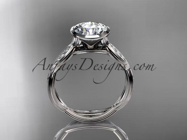 Platinum diamond wedding ring,engagement ring with "Forever One" Moissanite center stone ADLR24 - AnjaysDesigns