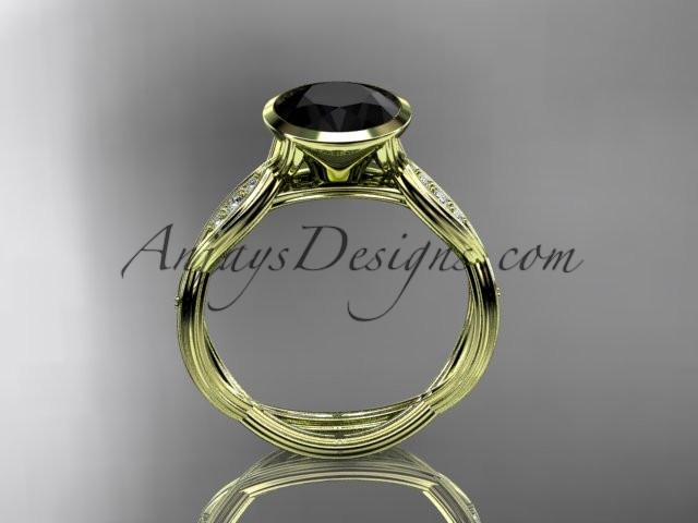 14k yellow gold diamond wedding ring,engagement ring with Black Diamond center stone ADLR24 - AnjaysDesigns