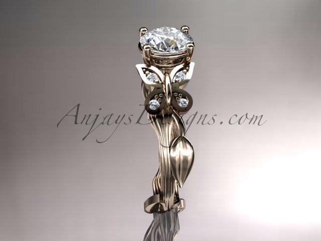 14kt rose gold diamond leaf and vine wedding ring,engagement ring ADLR251 - AnjaysDesigns