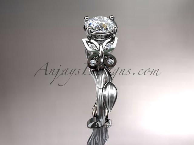 Platinum diamond leaf and vine wedding ring, engagement ring with a "Forever One" Moissanite center stone ADLR251 - AnjaysDesigns